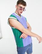 Asos Design Oversized V Neck Collegiate Tank In Color Block-multi