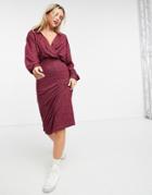 Asos Design Super Soft Midi Wrap Dress With Collar In Merlot-red