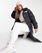 The North Face Nuptse Belted Long Puffer Coat In Black