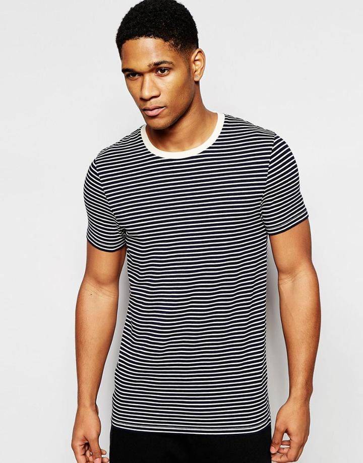 Asos Loungewear Muscle T-shirt In Navy And Ecru Stripe