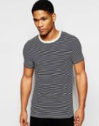 Asos Loungewear Muscle T-shirt In Navy And Ecru Stripe