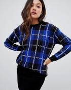 Brave Soul Sweater In Check - Blue