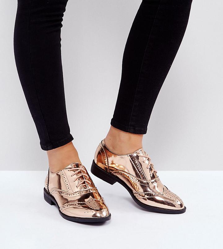 Asos Manic Wide Fit Flat Brogues - Beige