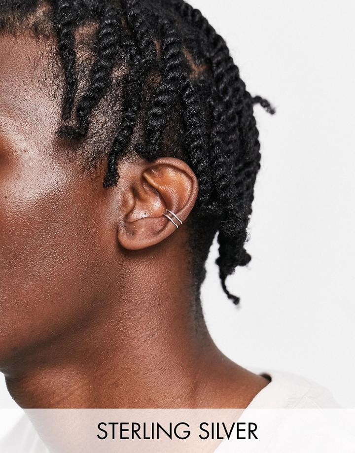 Asos Design Sterling Silver Ear Cuff In Double Design In Silver
