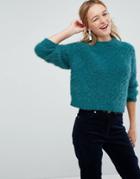Monki Fluffy Knitted Sweater - Green
