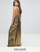 Tfnc V Neck Maxi Dress With Pleated Back Panels - Gold