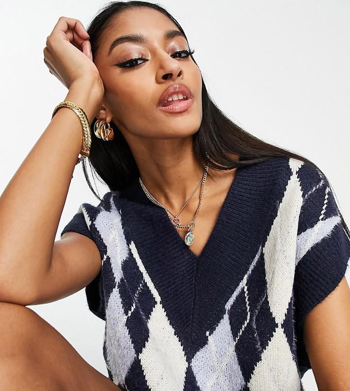 Missguided Tall Knit Argyle Sweater Vest In Blue