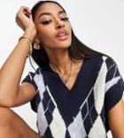 Missguided Tall Knit Argyle Sweater Vest In Blue