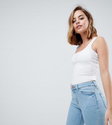 Asos Petite Tank With Square Neck In Textured Rib - White