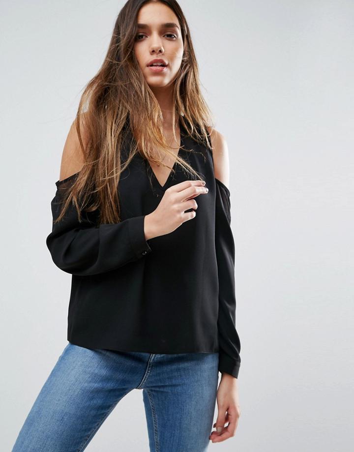 Asos Cold Shoulder Top With Sheer Insert - Black