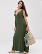 Asos Design Plunge Trapeze Maxi Dress - Green