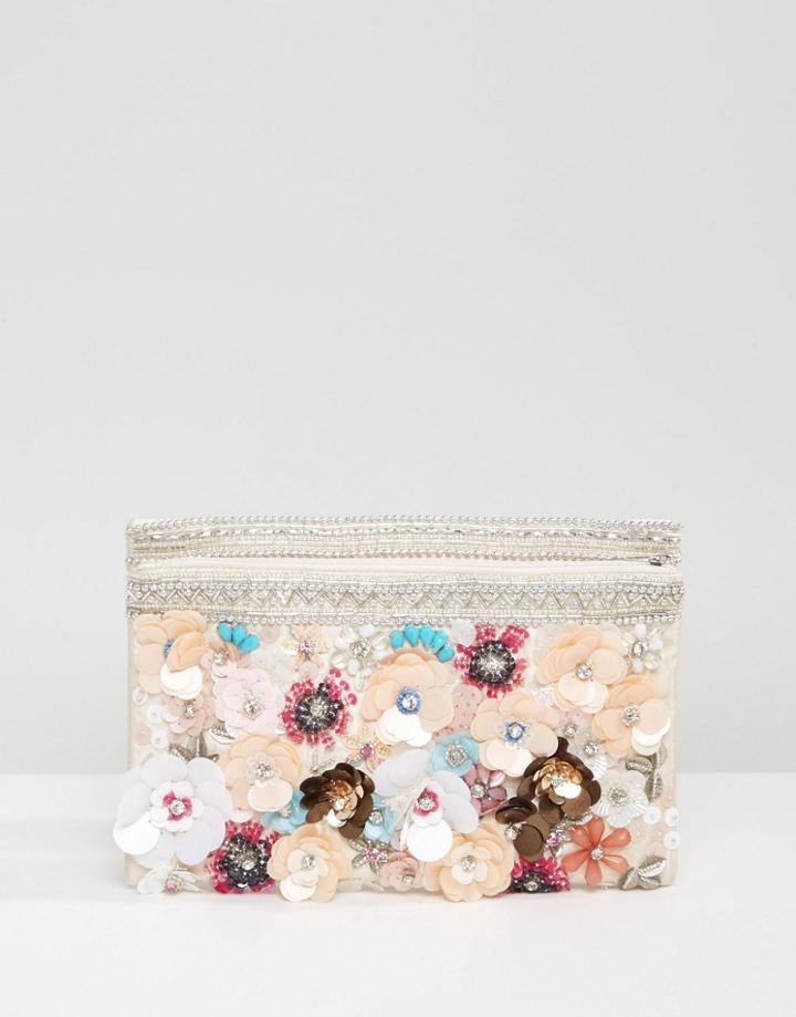 Park Lane Floral Embellishment Clutch Bag - Gray