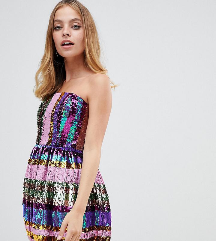 Asos Design Petite Bandeau Stripe Sequin Prom Dress - Multi