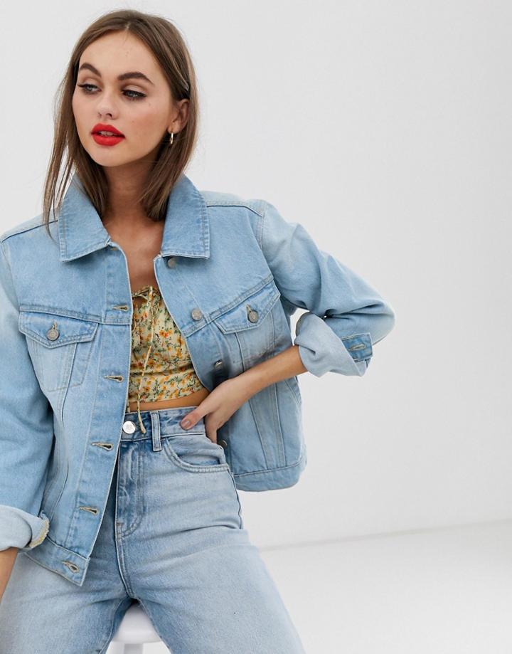 Brave Soul Bloom Denim Jacket In Light Wash - Blue