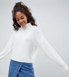 Asos Design Tall Fluffy Sweater In Rib With Roll Neck - Cream