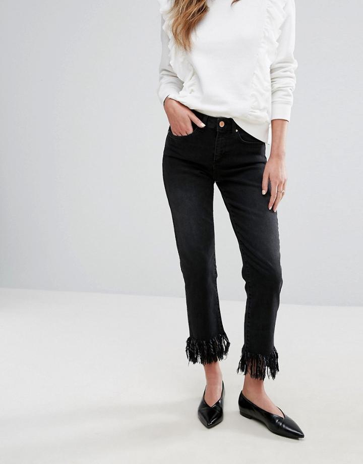 Miss Selfridge Tassel Hem Cropped Jeans - Black