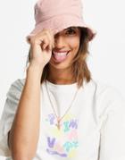 River Island Frayed Twill Bucket Hat In Pink