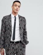 Devil's Advocate Skinny Fit Floral Suit Jacket - Black