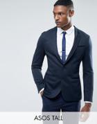 Asos Tall Super Skinny Blazer In Navy Jersey - Navy