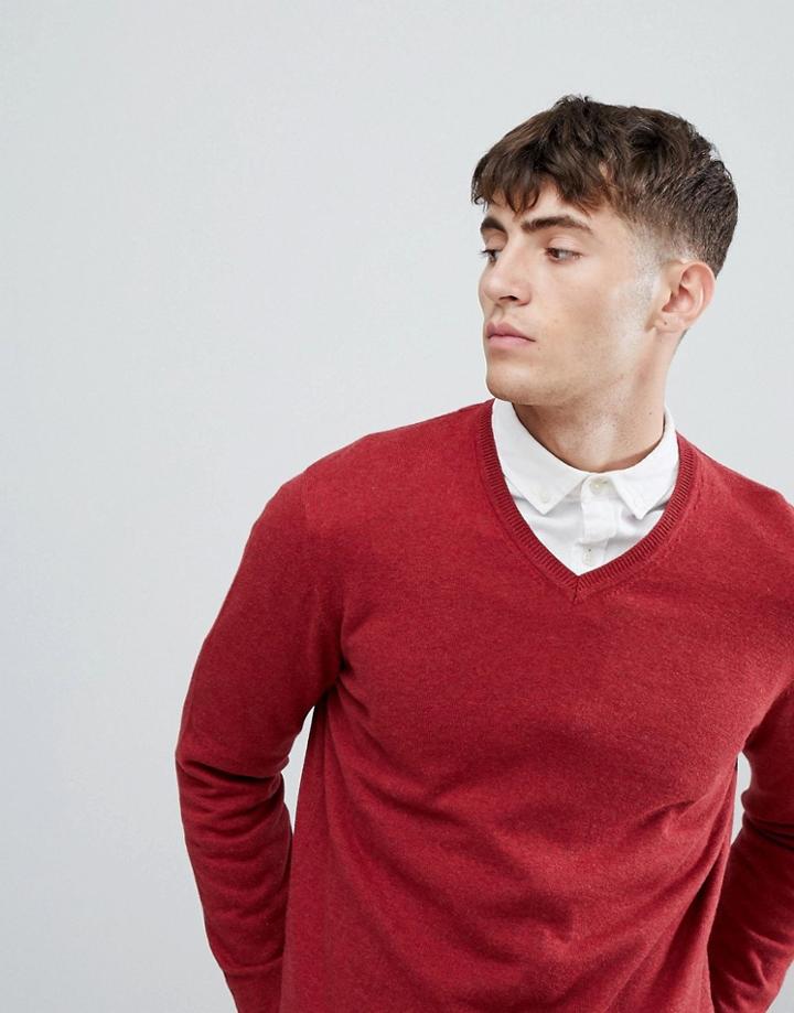Esprit V-neck Cashmere Mix Sweater In Burgundy - Red