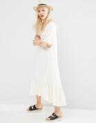 Monki Ruffle Hem Midi Dress - White