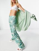 Jaded London Printed Knitted Flare Sweatpants With Ruching In Marble-green