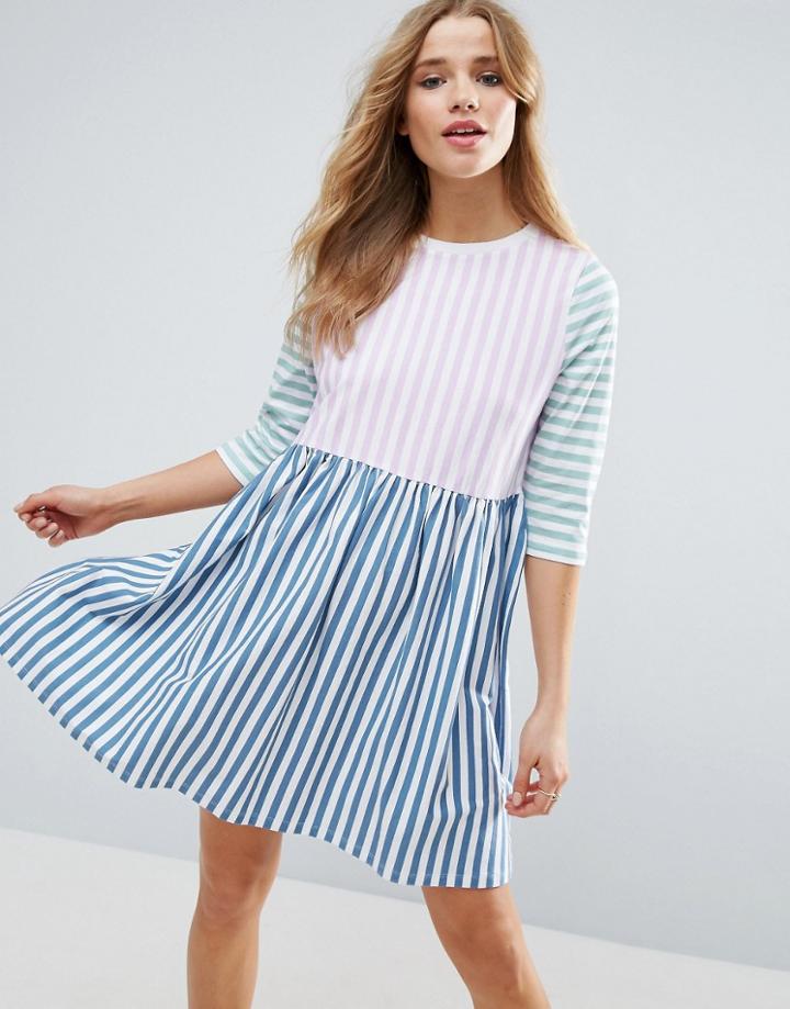 Asos Cut About Stripe Smock Dress - Multi