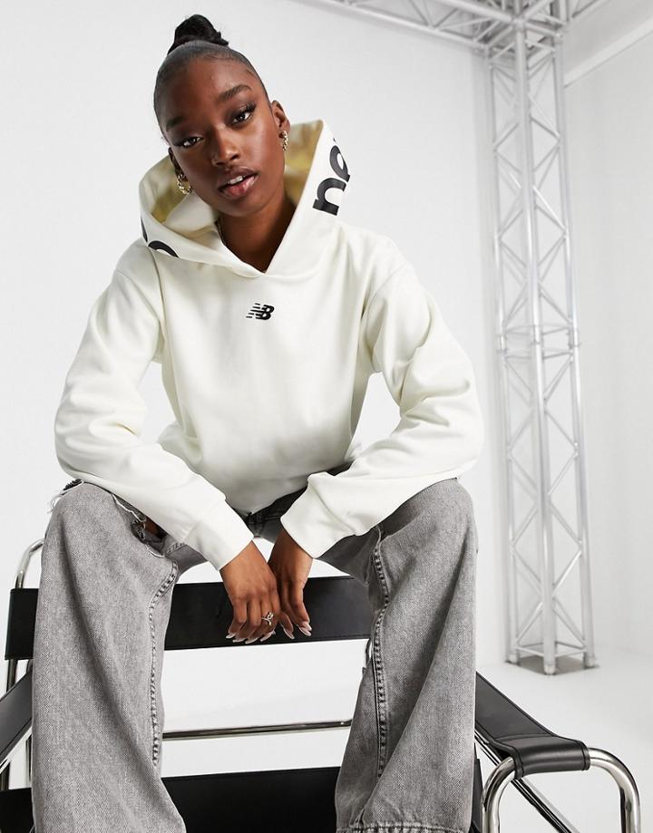 New Balance Running Cropped Hoodie In Off White