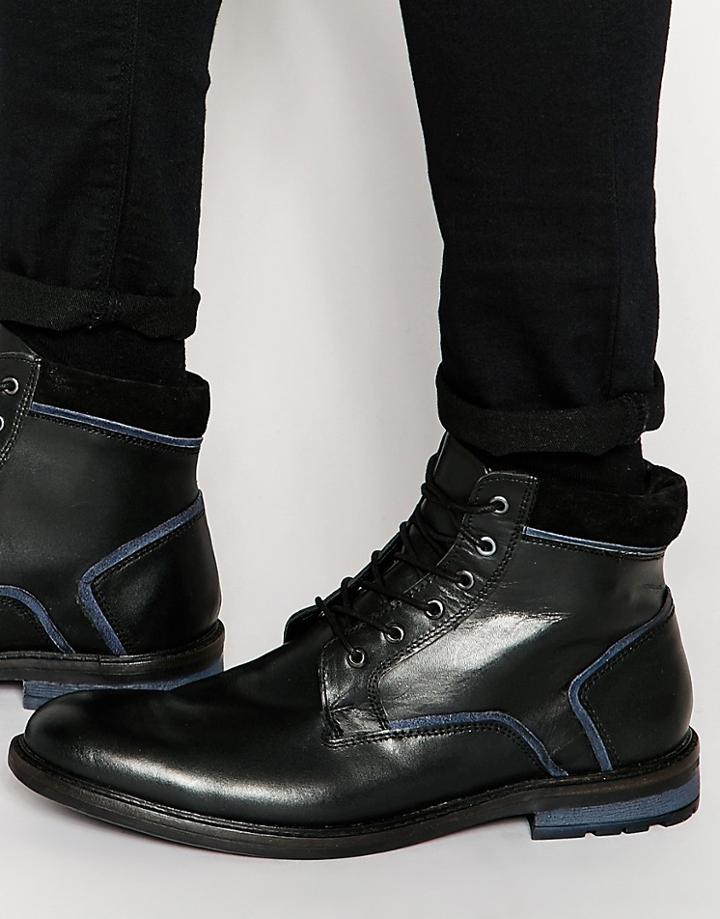 Dune Lace Up Boots In Black Leather - Black