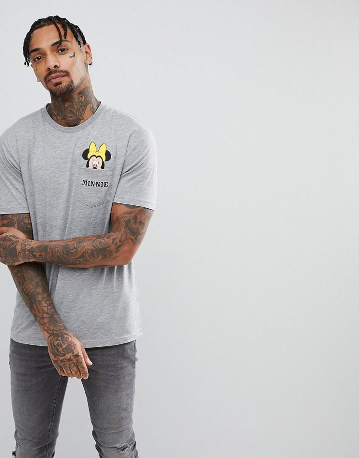 Asos Minnie Mouse Longline T-shirt With Pocket - Gray