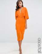 Asos Tall Kimono Deep Plunge Midi Dress - Orange