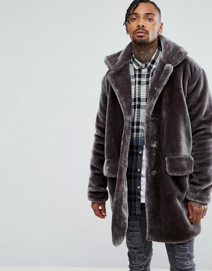 The New County Oversized Overcoat In Teddy Faux Fur - Gray