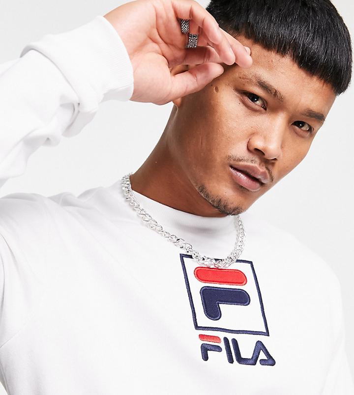 Fila Large Box Logo Sweatshirt In White Exclusive To Asos