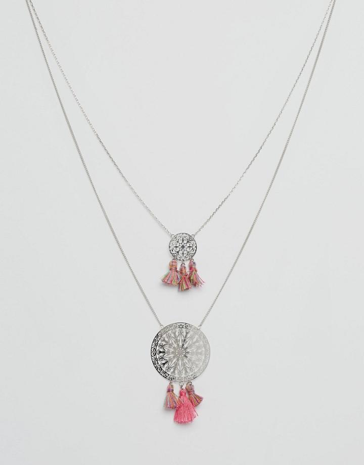 Asos Multirow Filigree Tassel Necklace - Multi