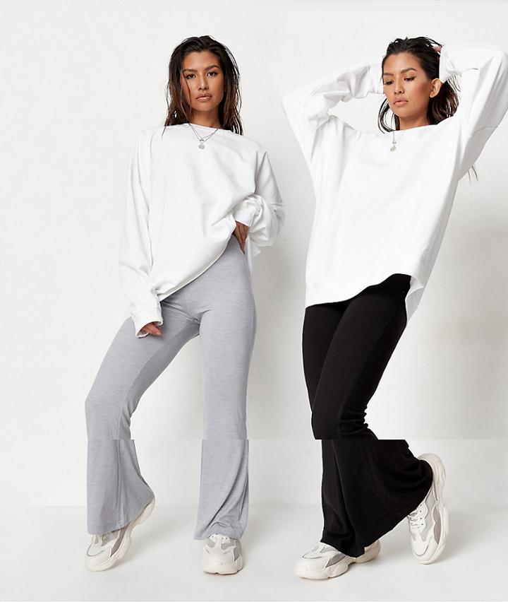 Missguided 2-pack Ribbed Flare Pants In Black And Gray-multi