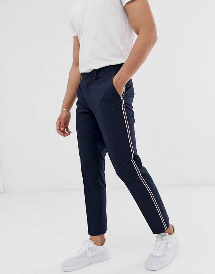 Burton Menswear Slim Pants With Side Stripe In Navy - Navy