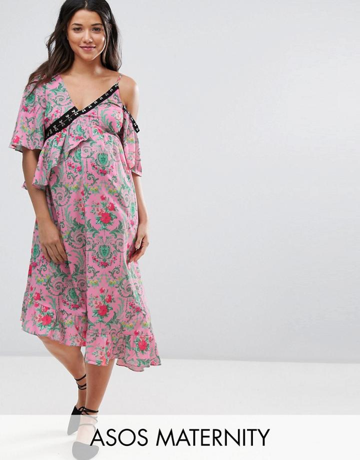 Asos Maternity Eyelet Floral Satin Maxi Dress - Multi