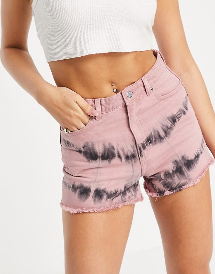 Monki Kelly Organic Cotton Denim Shorts In Tie Dye Stripe-multi