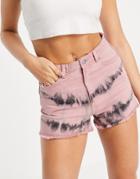 Monki Kelly Organic Cotton Denim Shorts In Tie Dye Stripe-multi