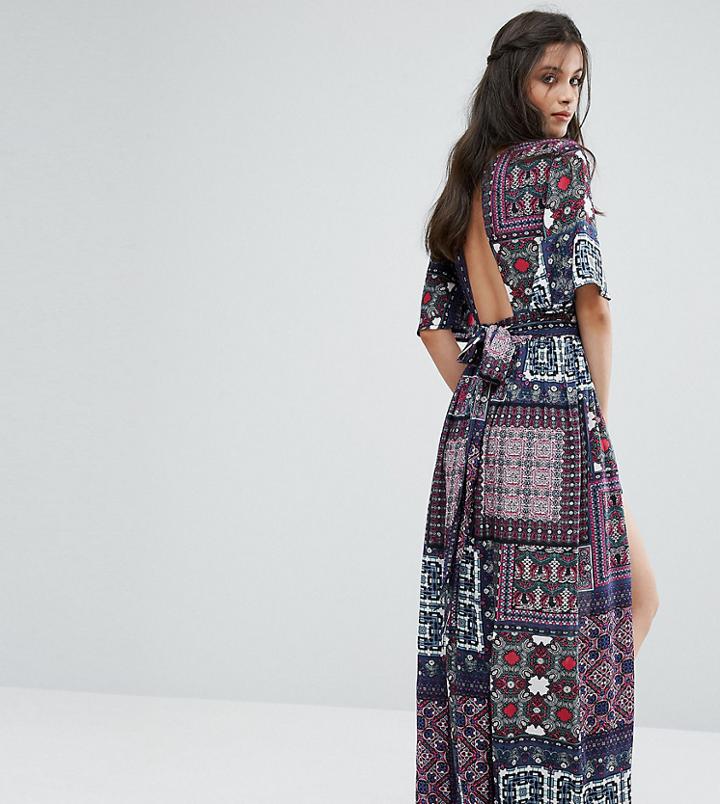 Sisters Of The Tribe Patchwork Print Romper With Maxi Train Detail - Multi