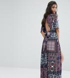 Sisters Of The Tribe Patchwork Print Romper With Maxi Train Detail - Multi