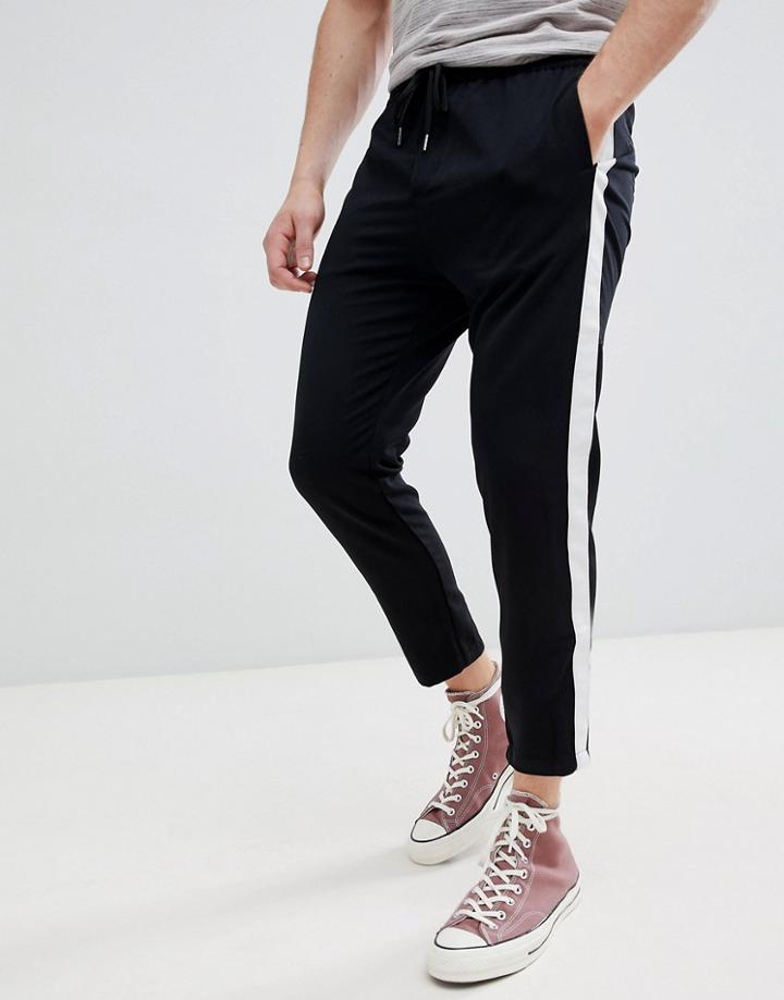 Pull & Bear Pants With Side Stripe In Black - Black