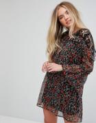 Influence Lace Insert Dress With Flare Sleeves - Multi