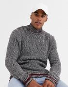 Only & Sons High Neck Textured Knitted Sweater In Dark Red