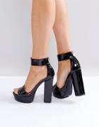 Public Desire River Black Patent Platform Sandals - Black