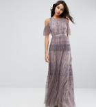Needle & Thread Daisy Embroidery Maxi Dress With Cold Shoulder - Purple