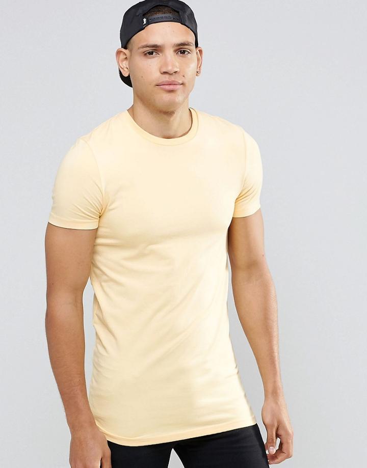 Asos Longline Muscle T-shirt In Yellow - Lemonade