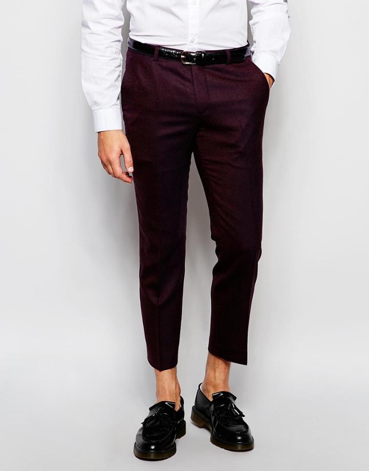 Heart & Dagger Cropped Wool Tweed Pants In Skinny Fit - Burgundy
