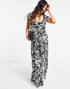 French Connection Drape Floral Maxi Dress In Black Multi