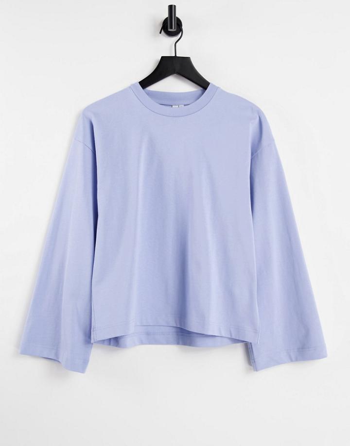 & Other Stories Organic Cotton Long Sleeve Boxy T-shirt In Light Blue-blues